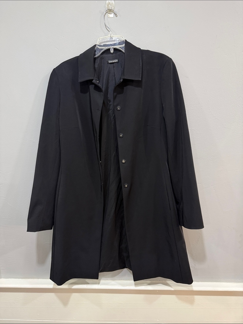 Tahari Black Tailored Single-Breasted Trench Coat Size Large